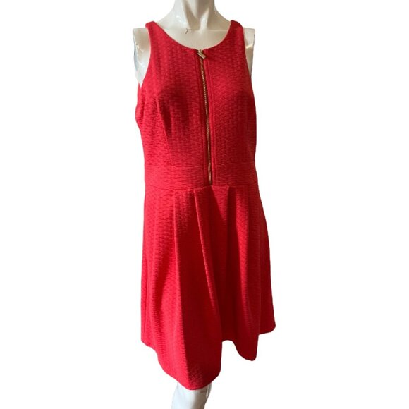 Jessica Simpson Coral Fit & Flare Dress Sz 8 (Medium) Womens Orange Zip Front Cu - Picture 5 of 14